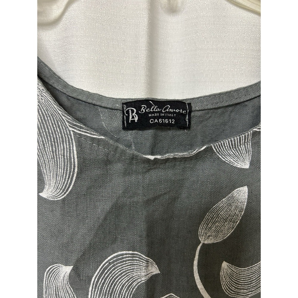 Bella Amore Size L/XL Gray Linen Floral Print Artsy Oversized Lagenlook Top - Picture 2 of 7